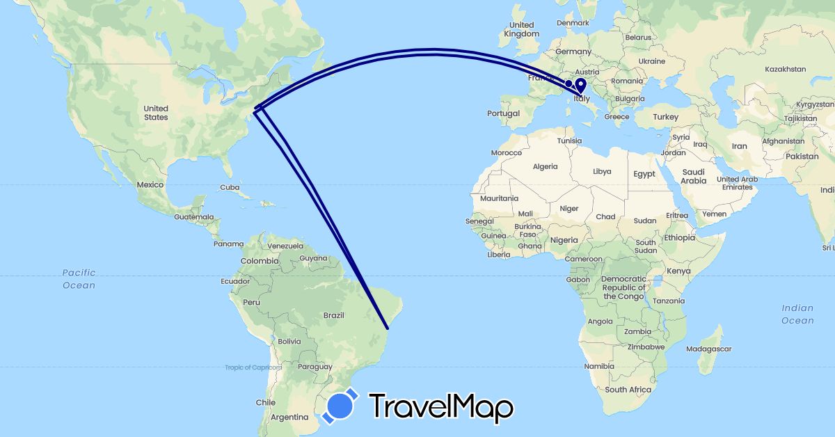 TravelMap itinerary: driving in Brazil, Italy, United States (Europe, North America, South America)
