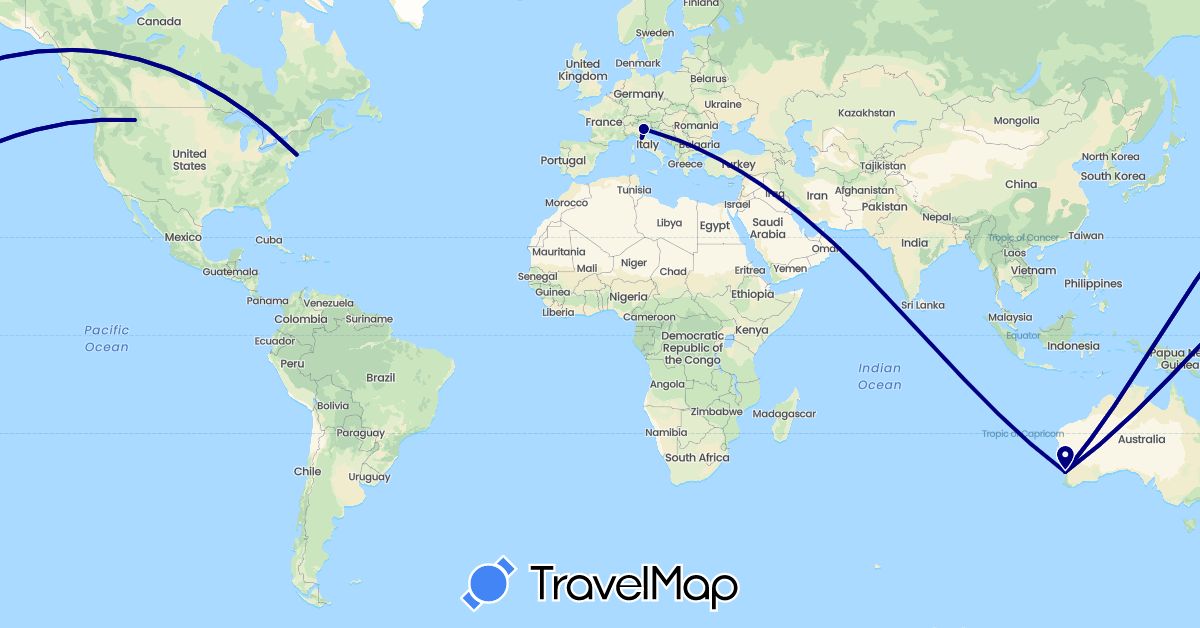 TravelMap itinerary: driving in Australia, Italy, United States (Europe, North America, Oceania)