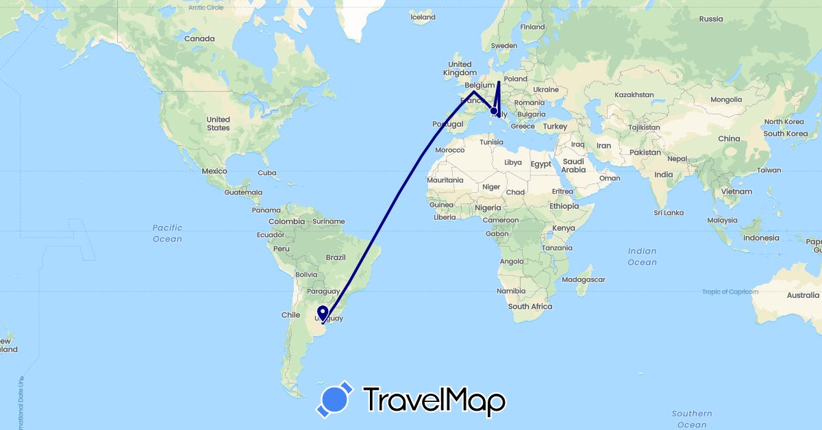 TravelMap itinerary: driving in Argentina, Germany, France, Italy (Europe, South America)