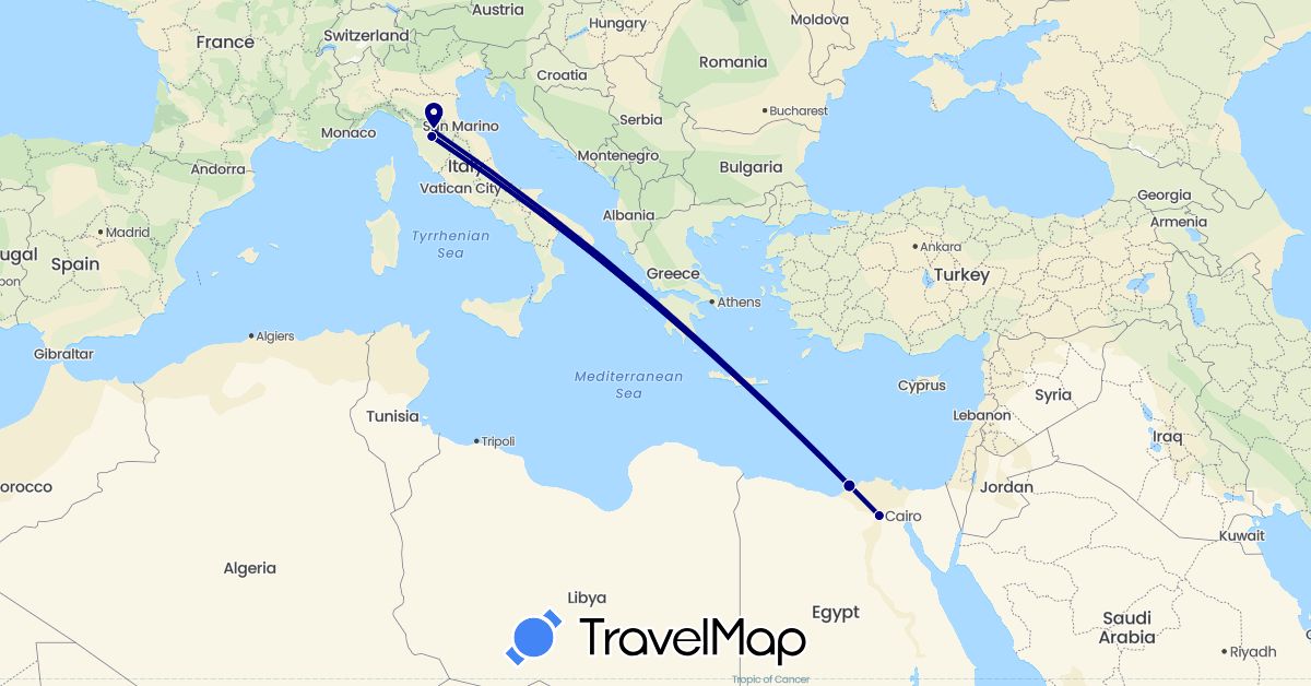 TravelMap itinerary: driving in Egypt, Italy (Africa, Europe)